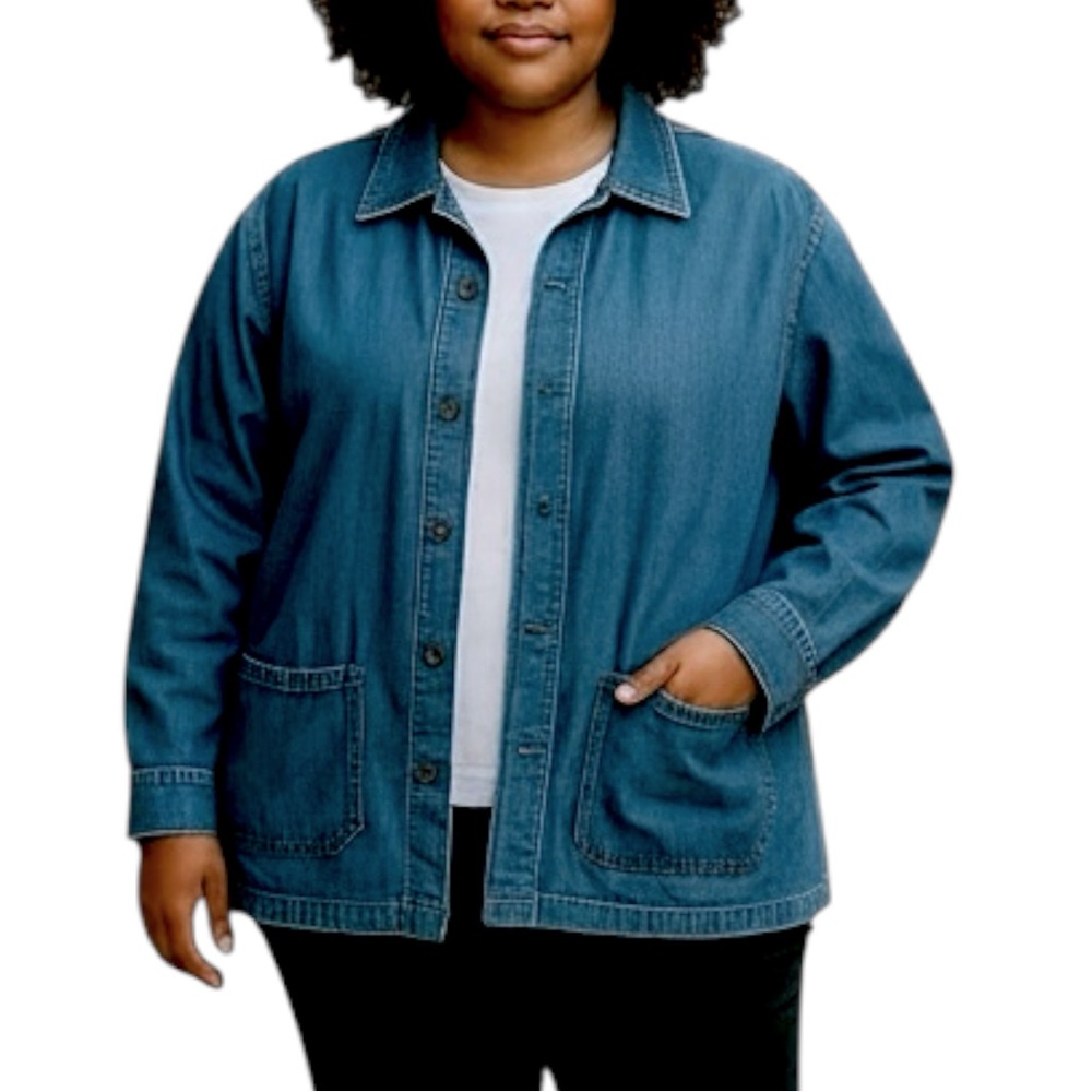 Victoria Jones Woman Blue Lightweight Shirt Jacket Relaxed Fit Barn Jacket